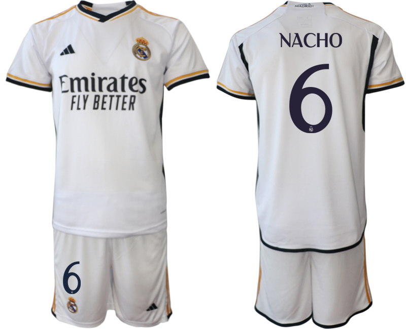 Billiga Fotbollströjor Herr Real Madrid Hemmatröja 2023-24 Kortärmad shorts NACHO 6