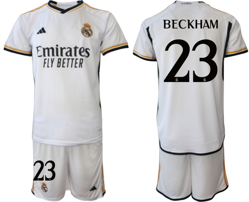 Billiga Fotbollströjor Herr Real Madrid Hemmatröja 2023-24 tröja set med namn BECKHAM 23