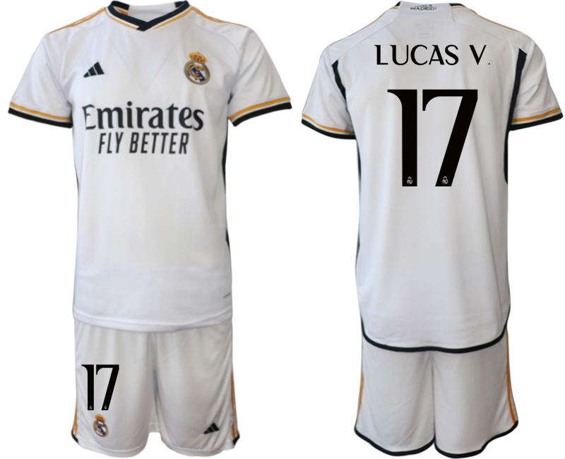 Billiga Fotbollströjor Herr Real Madrid Hemmatröja 2023-24 tröja set med namn LUCAS V 17