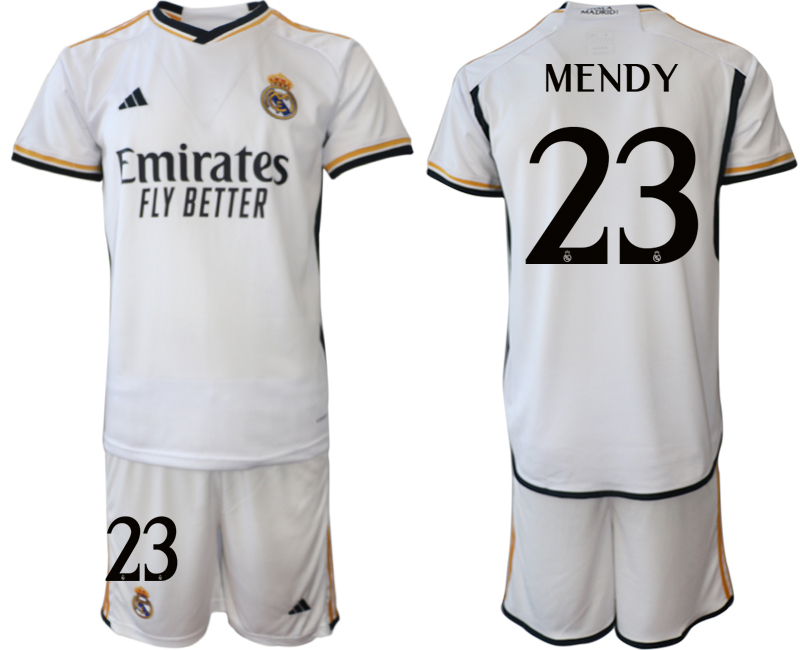 Billiga Fotbollströjor Herr Real Madrid Hemmatröja 2023-24 tröja set med namn MENDY 23
