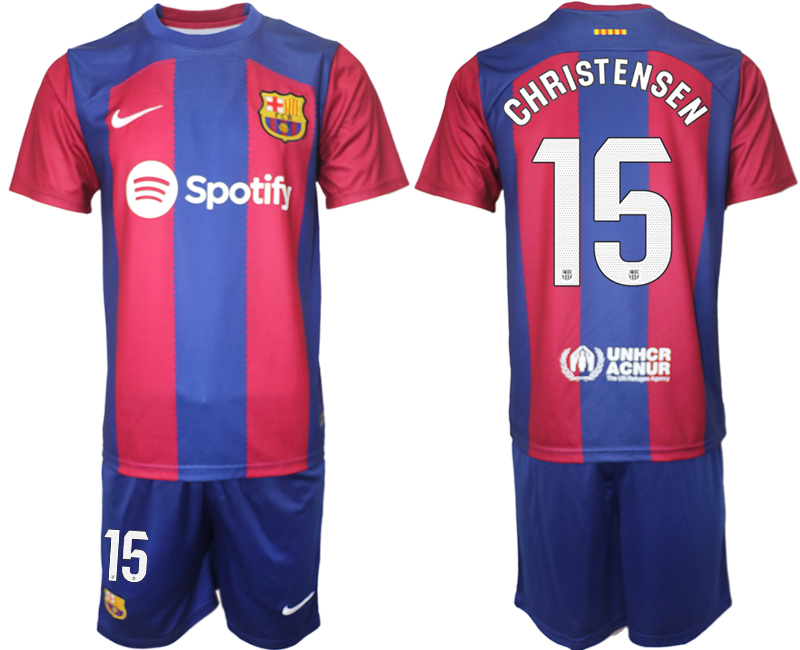 Köpa matchtröjor fotboll Herr FC Barcelona Hemmatröja 2023-2024 tröja set CHRISTENSEN 15