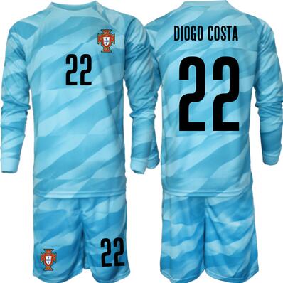Köpa Fotbollsställ Barn Portugal 2023-24 Långärmad fotbollströjor med tryck DIOGO COSTA 22