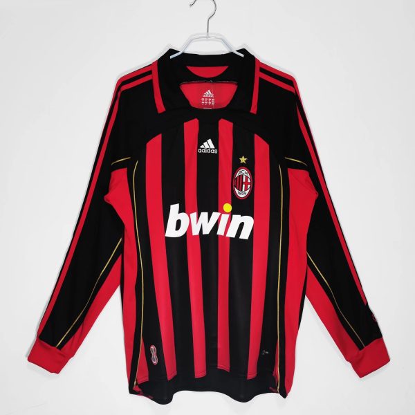 Billiga Fotbollströjor Herr AC Milan 2006/07 Långärmad röd och svart retro fotbollströja