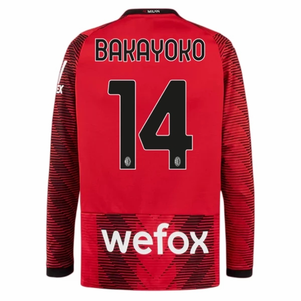 Billiga Fotbollströjor Herr AC Milan Hemmatröja 2023-24 Långärmad Fotbollskläder med namn Bakayoko 14