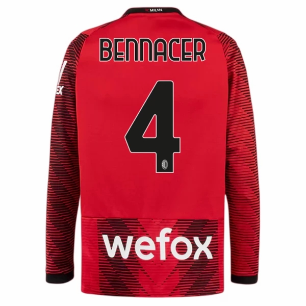 Billiga Fotbollströjor Herr AC Milan Hemmatröja 2023-24 Långärmad Fotbollskläder med namn Bennacer 4