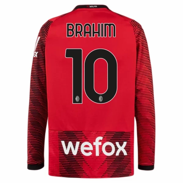 Billiga Fotbollströjor Herr AC Milan Hemmatröja 2023-24 Långärmad Fotbollskläder med namn Brahim 10