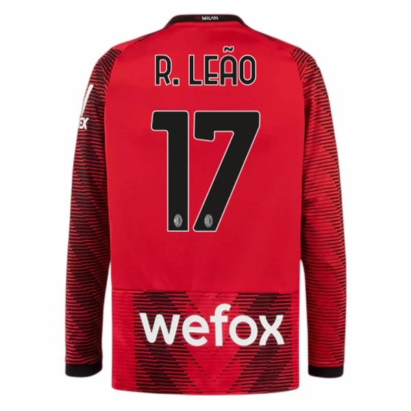 Billiga Fotbollströjor Herr AC Milan Hemmatröja 2023-24 Långärmad Fotbollskläder med namn R. Leao 17
