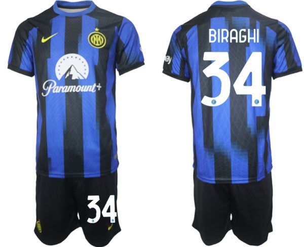Billiga Fotbollströjor Herr Inter Milan Hemmatröja 2023-24 Kortärmad shorts med tryck Cristiano Biraghi 34