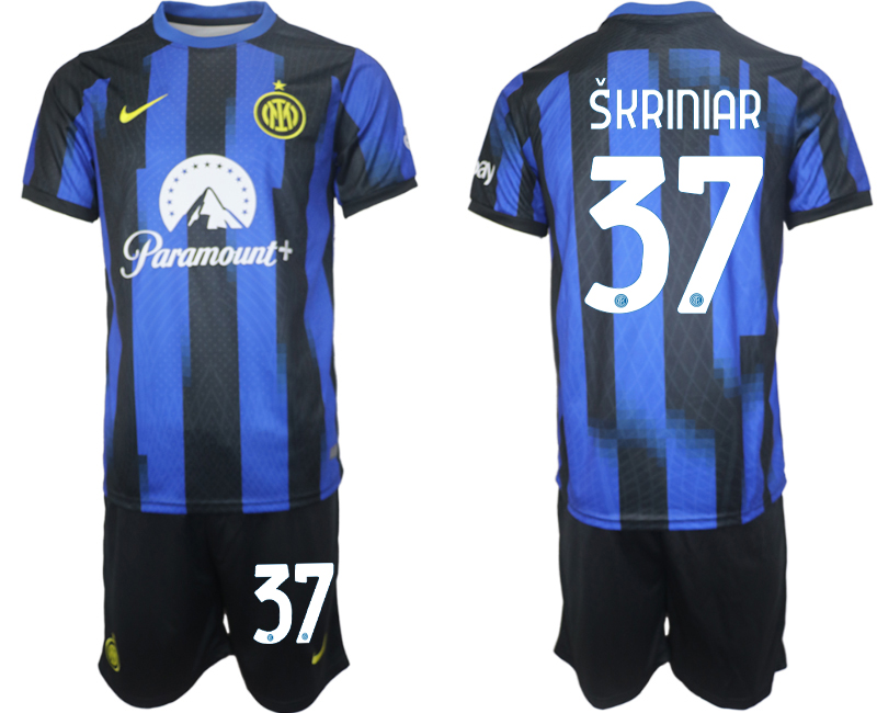 Billiga Fotbollströjor Herr Inter Milan Hemmatröja 2023-24 Kortärmad shorts med tryck Milan Škriniar 37