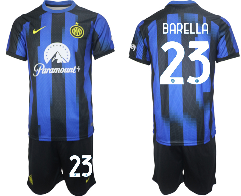 Billiga Fotbollströjor Herr Inter Milan Hemmatröja 2023-24 Kortärmad shorts med tryck Nicolo Barella 23