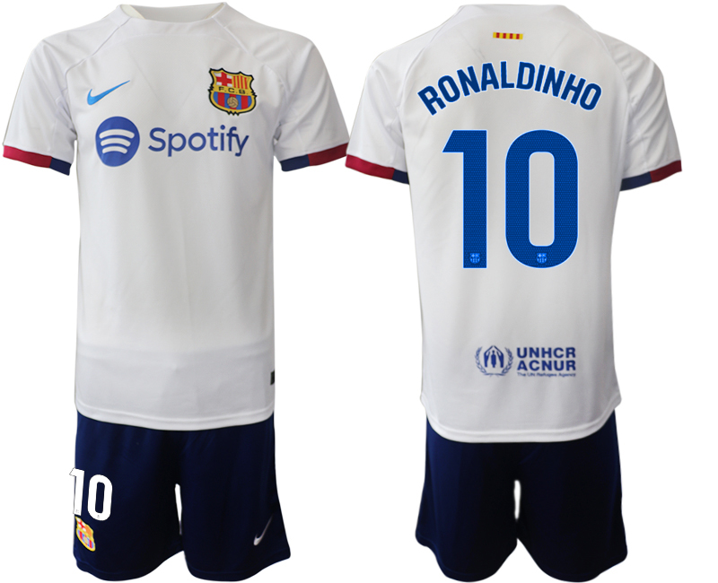 Billiga Fotbollströjor FC Barcelona Bortatröja 2023-24 Kortärmad shorts Ronaldinho 10