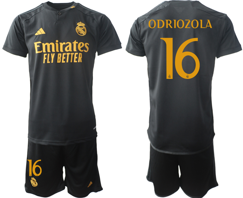 Billiga Fotbollströjor Herr Real Madrid Tredje Tröja 2023-24 Svart Guldgul tröja set Alvaro Odriozola 16