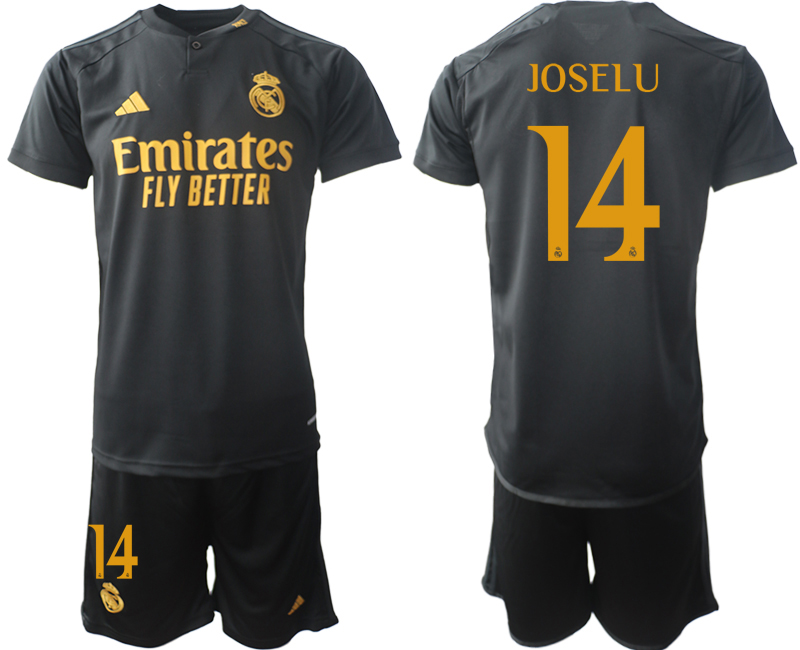Billiga Fotbollströjor Herr Real Madrid Tredje Tröja 2023-24 Svart Guldgul tröja set Joselu 14