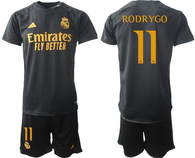 Billiga Fotbollströjor Herr Real Madrid Tredje Tröja 2023-24 Svart Guldgul tröja set Rodrygo 11