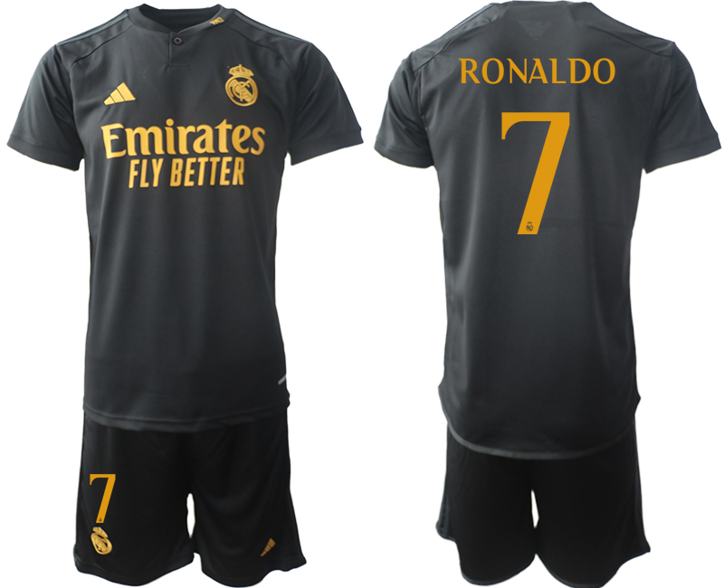 Billiga Fotbollströjor Real Madrid Tredje Tröja 2023-24 Svart Guldgul fotbollströja set Cristiano Ronaldo 7