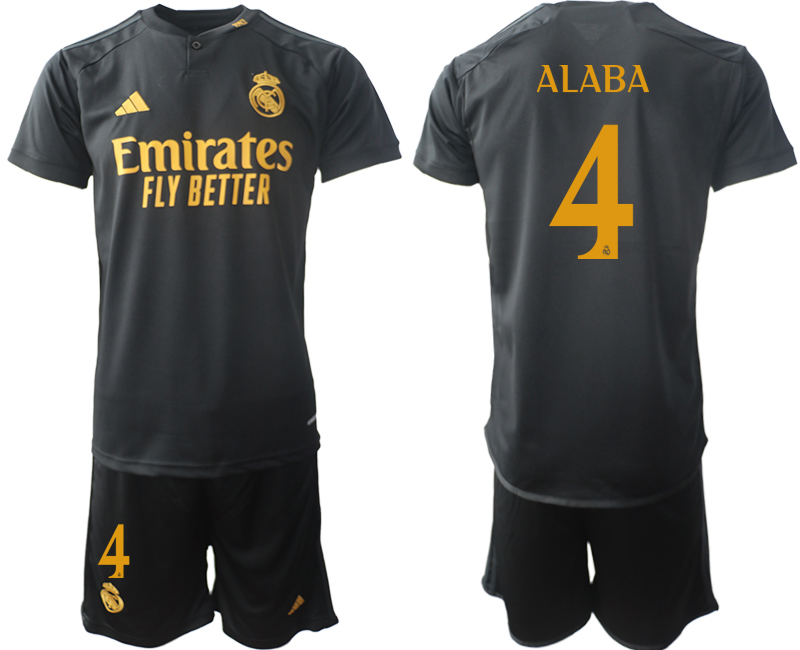 Billiga Fotbollströjor Real Madrid Tredje Tröja 2023-24 Svart Guldgul fotbollströja set David Alaba 4