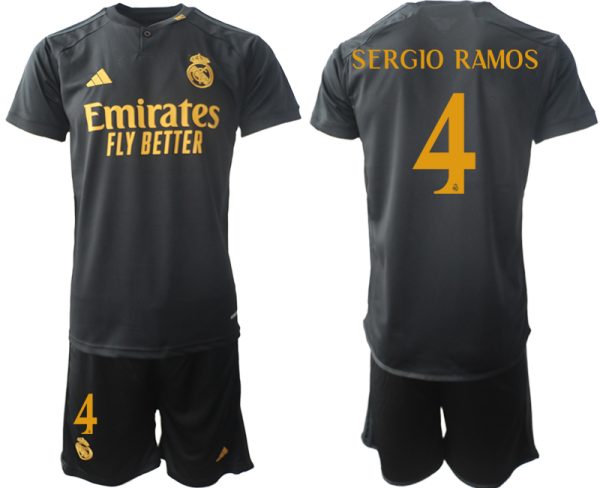 Billiga Fotbollströjor Real Madrid Tredje Tröja 2023-24 Svart Guldgul fotbollströja set Sergio Ramos 4