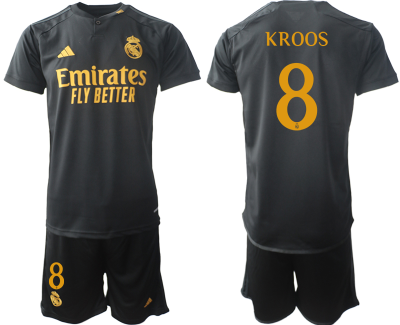 Billiga Fotbollströjor Real Madrid Tredje Tröja 2023-24 Svart Guldgul fotbollströja set Toni Kroos 8