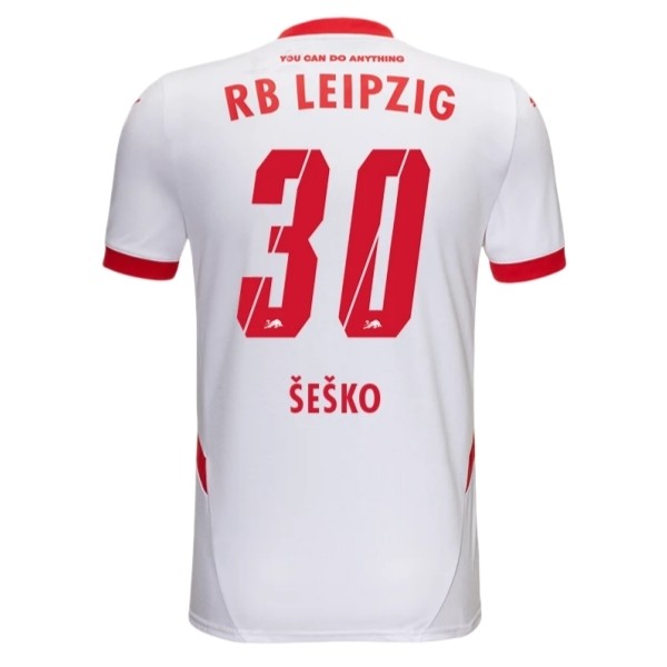 Billiga Fotbollströjor Herr RB Leipzig Hemmatröja 2024/25 vit röd Kortärmad Benjamin Šeško 30