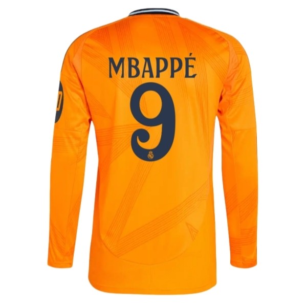 Real Madrid Bortatröja 2024/25 Långärmad Fotbollskläder med namn Kylian Mbappé 9