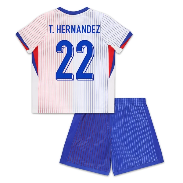 Fotbollsset Barn Frankrike Borta EURO 2024 fotbollströja med namn T.Hernandez 22