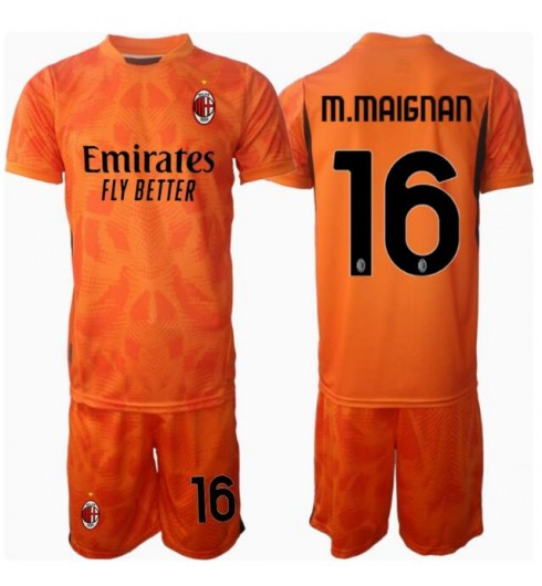 Fotbollskläder Set Barn AC Milan Målvakt Bortatröja 2024/25 Mike Maignan 16