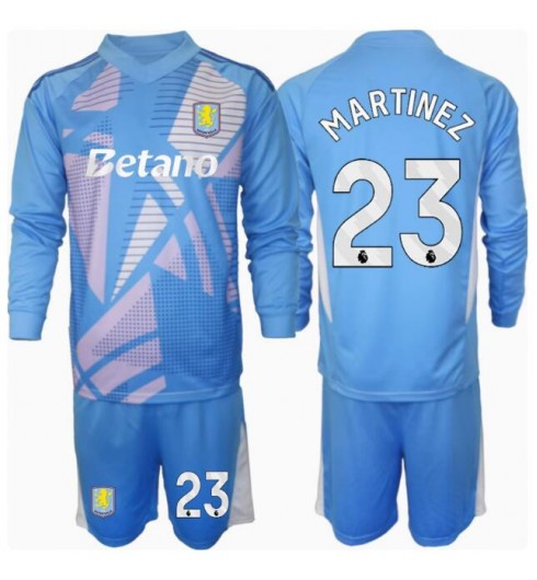 Fotbollströjor Barn Billiga Aston Villa Målvakt Tredjetröja 2024/25 Långärmad + Korta byxor Emiliano Martinez 23