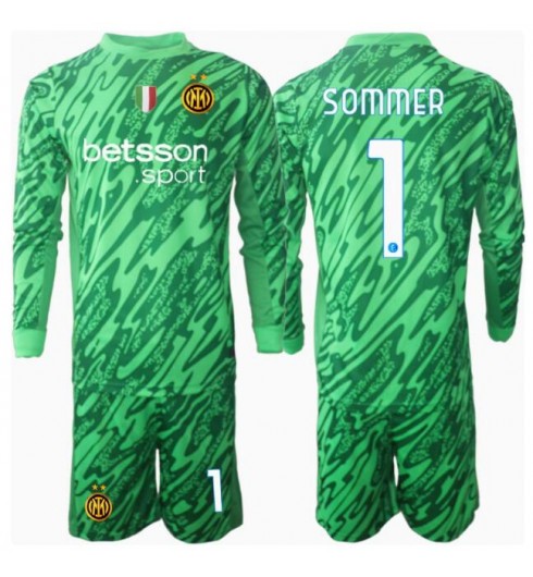 Billiga Fotbollströjor Barn Inter Milan Målvakt Hemmatröja 2024/25 Yann Sommer 1 Långärmad + Korta byxor
