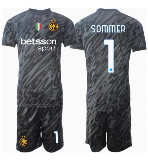 Billiga Fotbollströjo Barn Inter Milan Målvakt Tredjetröja 2024/25 Yann Sommer 1 Kortärmad + Korta byxor