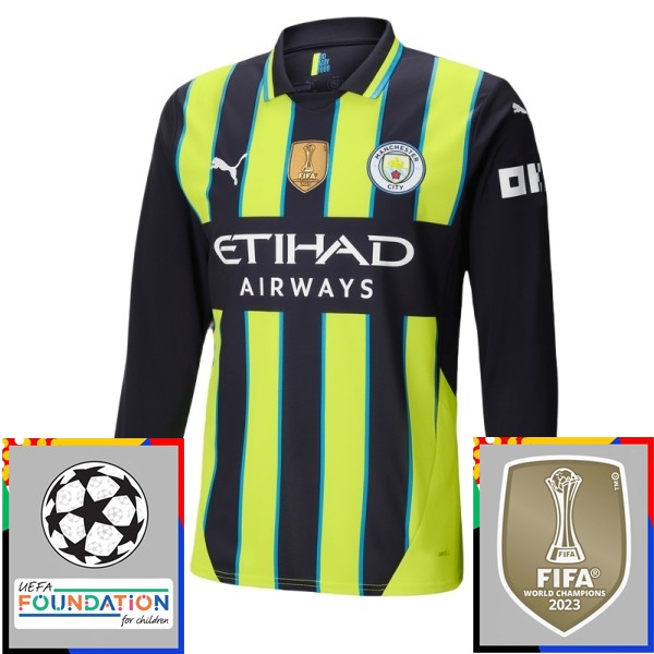 Manchester City Bortatröja Champions League With Patch 2024/25 Långärmad Med Eget Namn