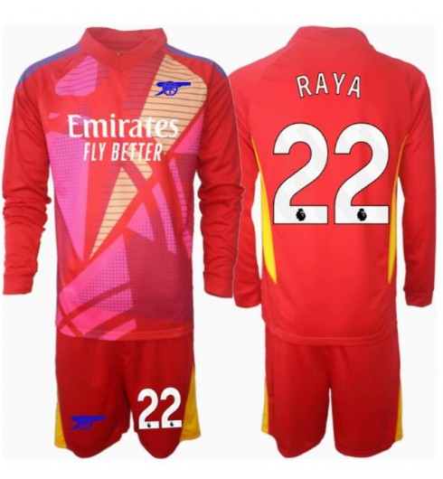Billiga Fotbollströjor Barn Arsenal Målvakt Bortatröja 2024/25 Fotbollsklädset David Raya 22