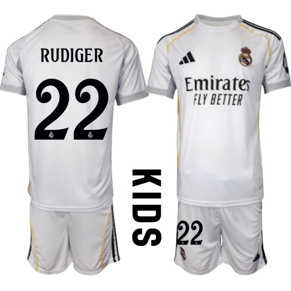 Billiga Fotbollströjor Barn Real Madrid Hemmatröja 2025/26 Fotbollssats Antonio Rudiger 22