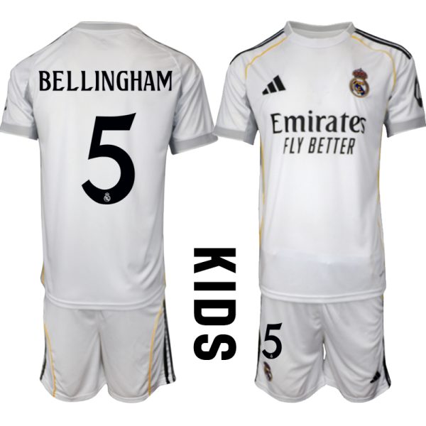 Fotbollströjor Barn Billiga Real Madrid Hemmatröja 2025/26 Fotbollssats Jude Bellingham 5