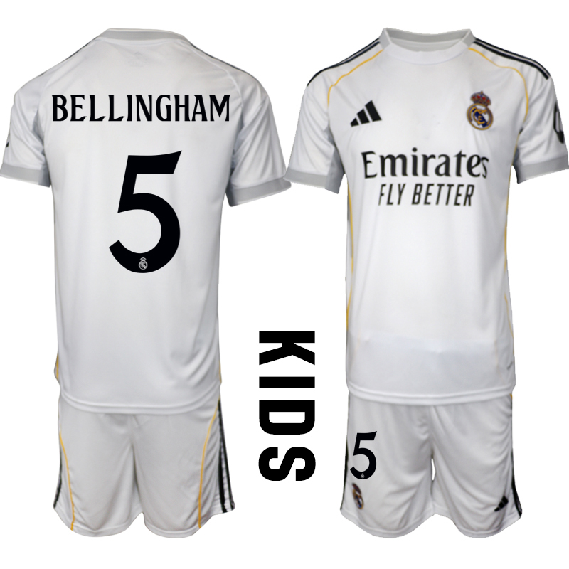 Fotbollströjor Barn Billiga Real Madrid Hemmatröja 2025/26 Fotbollssats Jude Bellingham 5