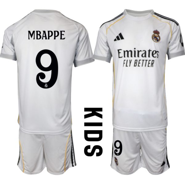 Köp Fotbollskläder Set Barn Real Madrid Hemmatröja 2025/26 Kylian Mbappé 9
