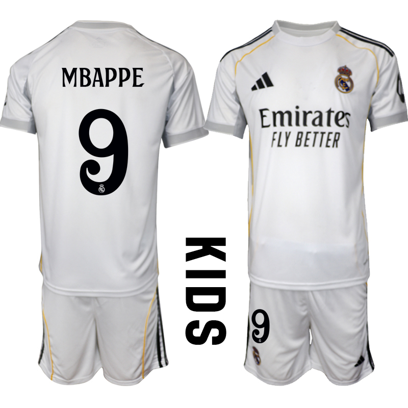 Köp Fotbollskläder Set Barn Real Madrid Hemmatröja 2025/26 Kylian Mbappé 9