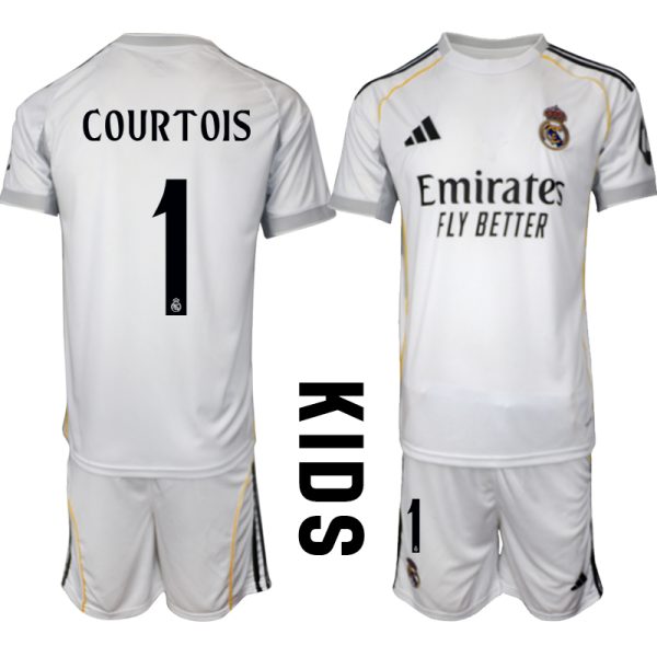 Fotbollströjor Barn Billiga Real Madrid Hemmatröja 2025/26 Fotbollssats Thibaut Courtois 1