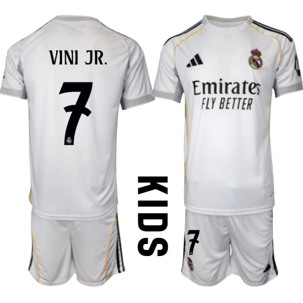 Fotbollströjor Barn Billiga Real Madrid Hemmatröja 2025/26 Fotbollssats Vinicius Junior 7