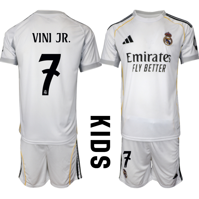 Fotbollströjor Barn Billiga Real Madrid Hemmatröja 2025/26 Fotbollssats Vinicius Junior 7
