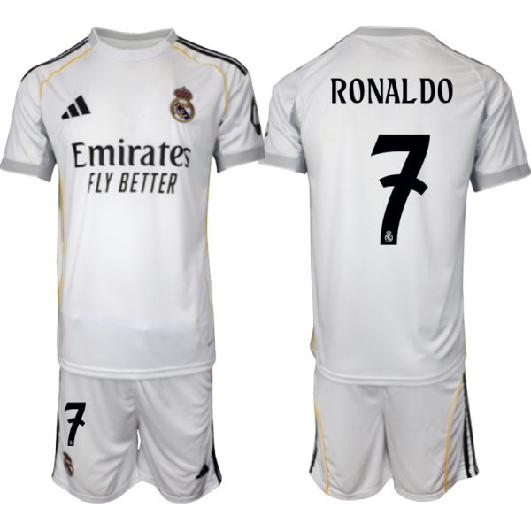 Köp Herr Real Madrid Hemmatröja 2025/26 Cristiano Ronaldo #7 Fotbollsmatchställ (kortärmad tröja + shorts)