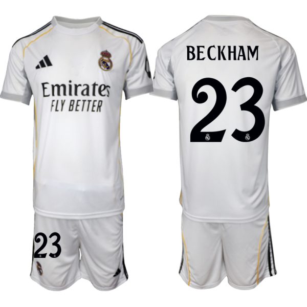 Köp Herr Real Madrid Hemmatröja 2025/26 David Beckham #23 Fotbollsmatchställ (kortärmad tröja + shorts)