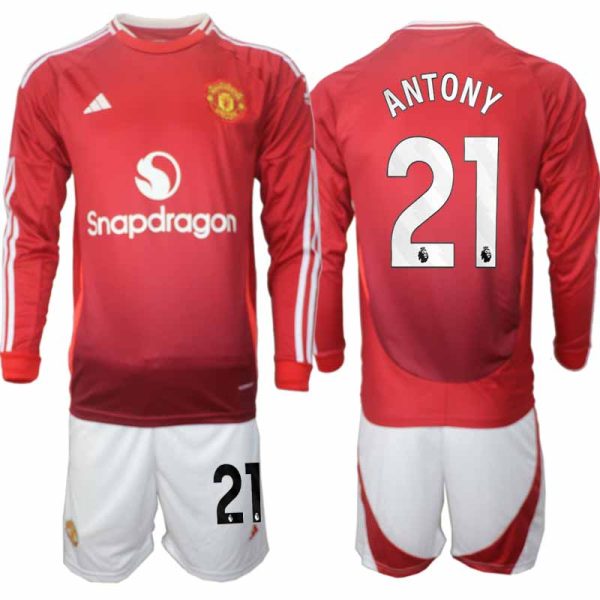 Fotbollströjor Billigt Herr Manchester United Hemmatröja 2024/25 Långärmad Antony 21