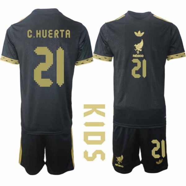 Köp Mexiko 2025 Gold Cup Fotbollströja Barn César Huerta 21 Fotbollsklädset Kortärmad + Shorts
