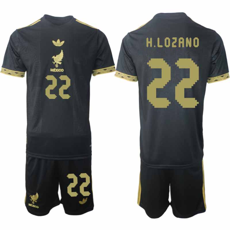 Köpa Fotbollströjor Herr Mexiko 2025 Gold Cup Svart Fotbollsset Hirving Lozano 22