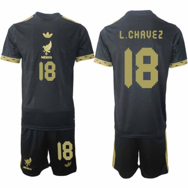 Köpa Fotbollströjor Herr Mexiko 2025 Gold Cup Svart Fotbollsset Luis Chavez 18