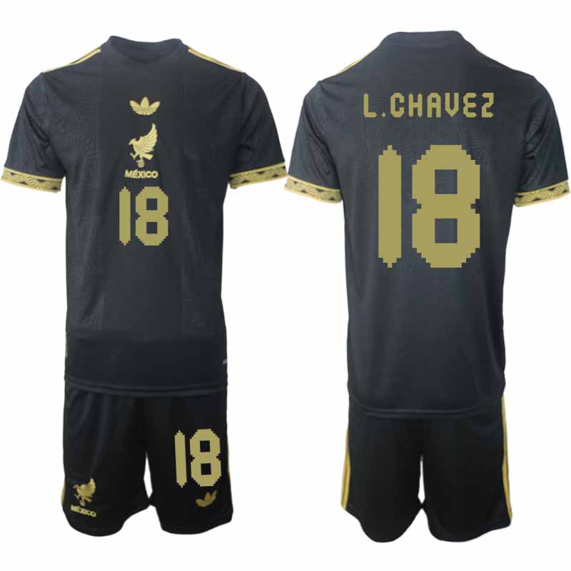 Köpa Fotbollströjor Herr Mexiko 2025 Gold Cup Svart Fotbollsset Luis Chavez 18
