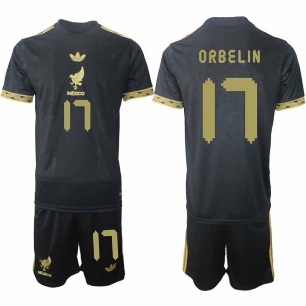 Köpa Fotbollströjor Herr Mexiko 2025 Gold Cup Svart Fotbollsset Orbelin Pineda 17