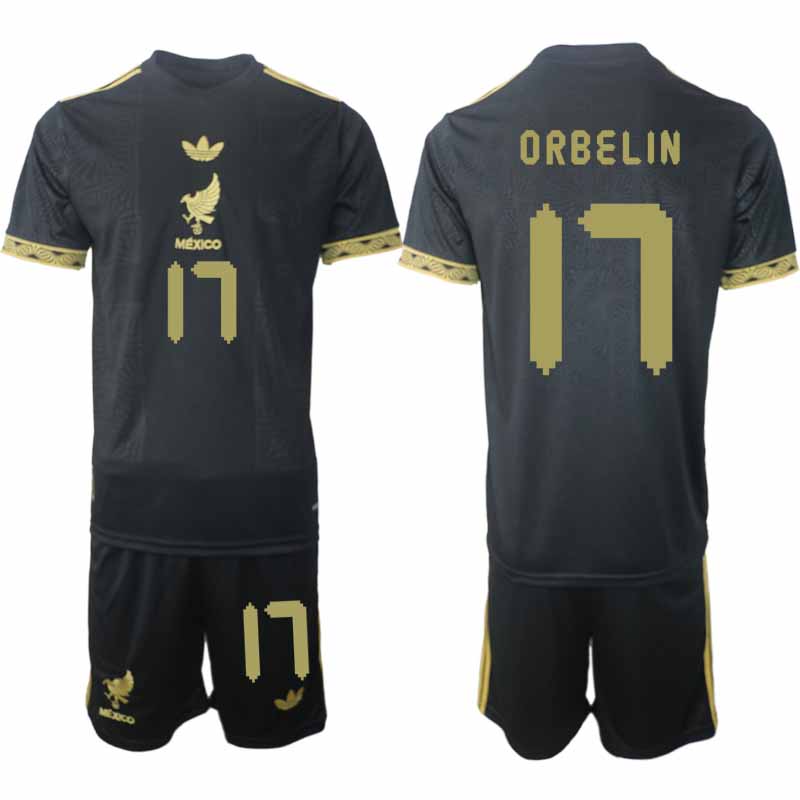 Köpa Fotbollströjor Herr Mexiko 2025 Gold Cup Svart Fotbollsset Orbelin Pineda 17