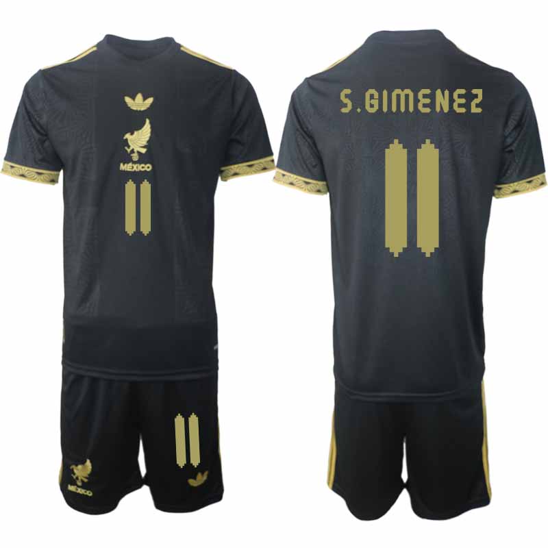 Köpa Fotbollströjor Herr Mexiko 2025 Gold Cup Svart Fotbollsset Santiago Gimenez 11