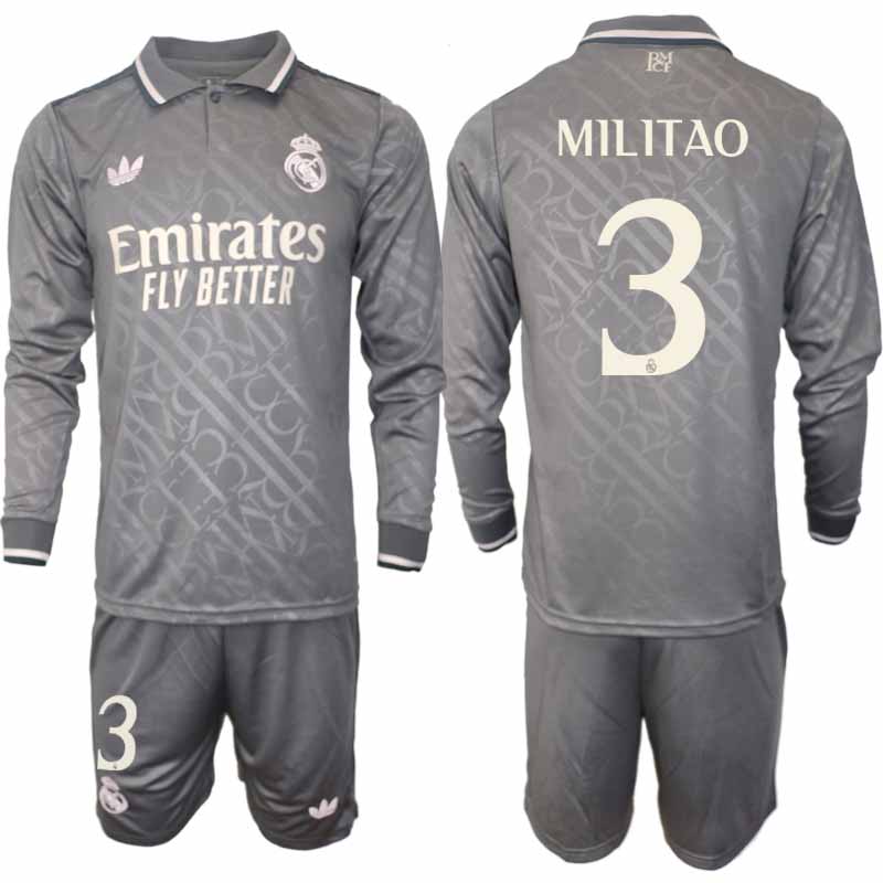 Fotbollströjor Billigt Herr Real Madrid Tredjetröja 2024/25 Långärmad Set Eder Militao 3